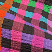 Load image into Gallery viewer, Close up of Gingham 100% Cotton Seersucker, Dark - for sale at Minerva's Bower