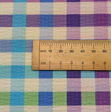 Load image into Gallery viewer, Close up of Gingham 100% Cotton Seersucker, Light, ruler included for scale - for sale at Minerva's Bower
