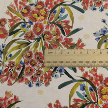 Load image into Gallery viewer, Close up flat lay of 100% Cotton by Rachelle Holowko, Gum Blossom,ruler included for scale, for sale at Minerva's Bower