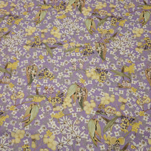 Load image into Gallery viewer, Flat lay of 100% Cotton May Gibbs Gumnut Gossips in Lavender - for sale at Minerva's Bower