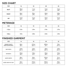 Load image into Gallery viewer, extended size chart for Tessuti Patterns Harlow Shirt Paper pattern for sale at Minerva&#39;s Bower