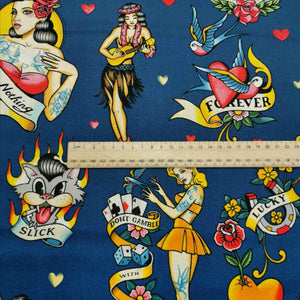 Alexander Henry 100% Cotton, Don't Gamble With Love, Blue - 1/4 metre