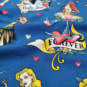 Alexander Henry 100% Cotton, Don't Gamble With Love, Blue - 1/4 metre