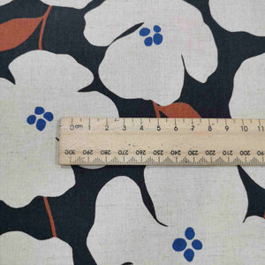 Kokka Linen Cotton, Hana, Charcoal  - 1/4 metre