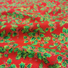 Load image into Gallery viewer, 100% Cotton Poplin, Christmas Holly, Red - 1/4 metre