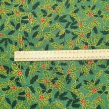 Load image into Gallery viewer, 100% Cotton Poplin, Christmas Holly, Green - 1/4 metre