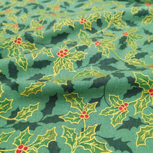 Load image into Gallery viewer, 100% Cotton Poplin, Christmas Holly, Green - 1/4 metre