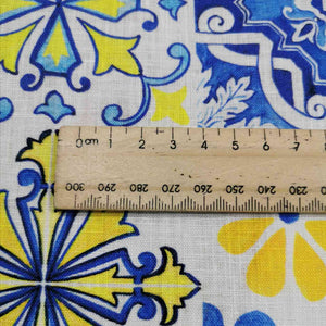 100% Linen - Azulejos , 1/4metre