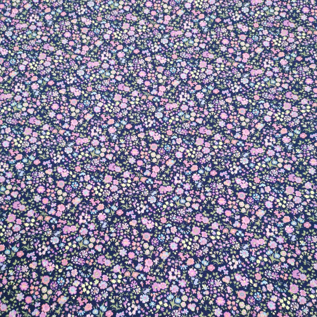 100% Cotton Poplin, Libby Floral, Pink on Ink - 1/4 metre