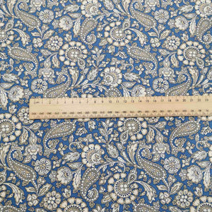 100% Cotton Poplin, Paisley Floral, Blue  - 1/4 metre