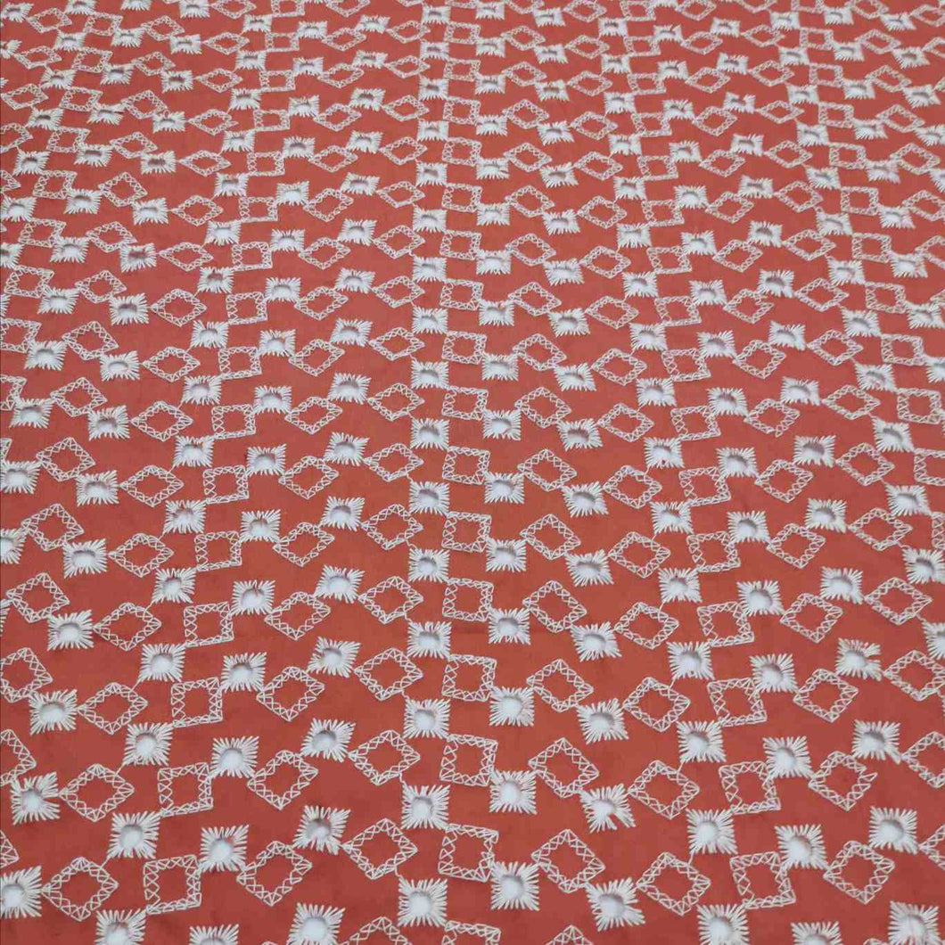 100% Cotton Embroidery, Taylor in Coral - 1/4 metre