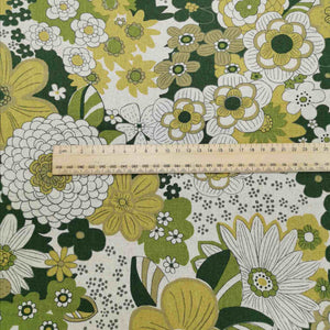 Kokka Linen Cotton, Knap Floral in Green - 1/4 metre