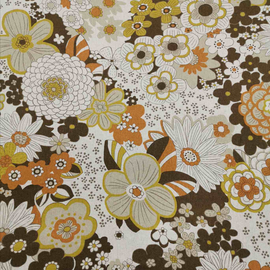 Kokka Linen Cotton, Knap Floral in Brown - 1/4 metre