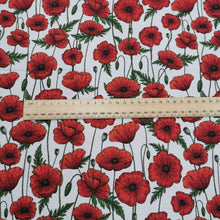 Load image into Gallery viewer, Linen Cotton, Poppies, White- 1/4metre