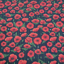Load image into Gallery viewer, Linen Cotton, Poppies, Black - 1/4metre