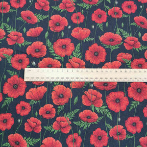 Linen Cotton, Poppies, Black - 1/4metre