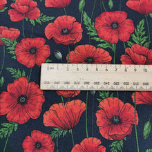 Load image into Gallery viewer, Linen Cotton, Poppies, Black - 1/4metre