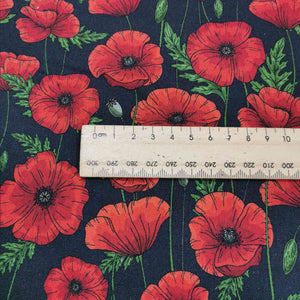 Linen Cotton, Poppies, Black - 1/4metre