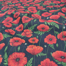 Load image into Gallery viewer, Linen Cotton, Poppies, Black - 1/4metre