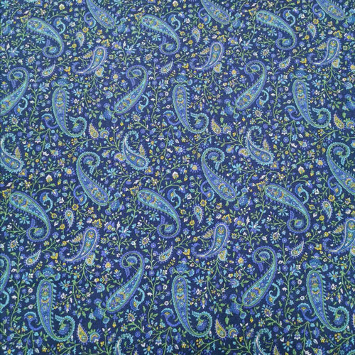 100% Cotton by Kokka, Paisley in Blue - 1/4 metre