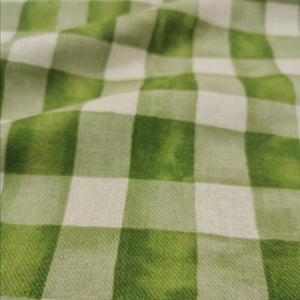 Kokka Linen Cotton Twill, Watercolour Gingham in Green - 1/4 metre