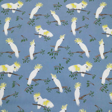 Load image into Gallery viewer, 100% Cotton, Cockatoos - $30 per metre ($7.50 - 1/4 metre)