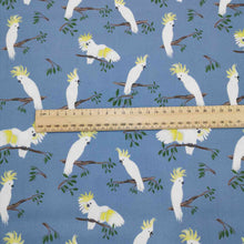 Load image into Gallery viewer, 100% Cotton, Cockatoos - $30 per metre ($7.50 - 1/4 metre)