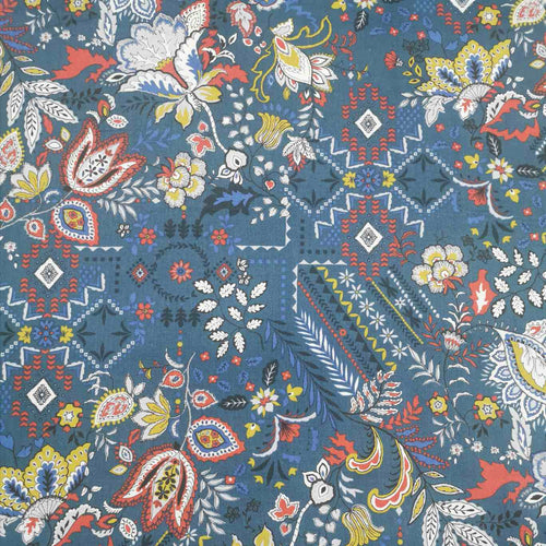 100% Cotton Lawn, Persian Floral on Blue - $30 per metre ($7.50 - 1/4 metre)