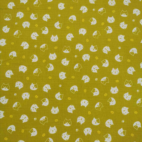 100% Cotton Dobby, Chartreuse Cats - $32 per metre ($8.00 - 1/4 metre)