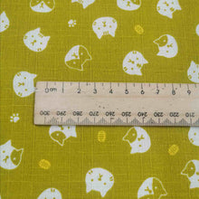 Load image into Gallery viewer, 100% Cotton Dobby, Chartreuse Cats - $32 per metre ($8.00 - 1/4 metre)