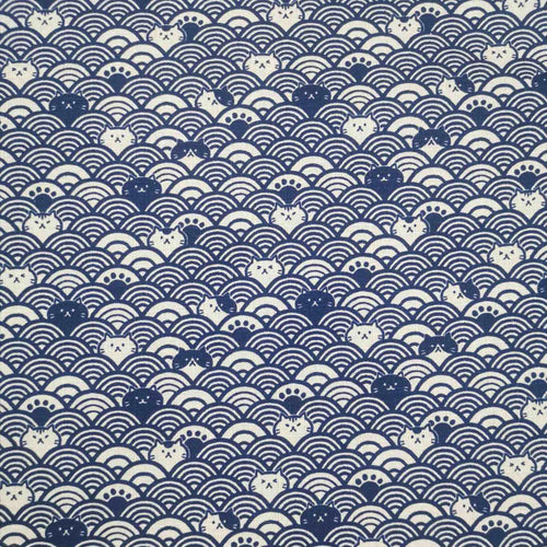 100% Cotton Dobby, Incognito Cats in Navy - $32 per metre ($8.00 - 1/4 metre)