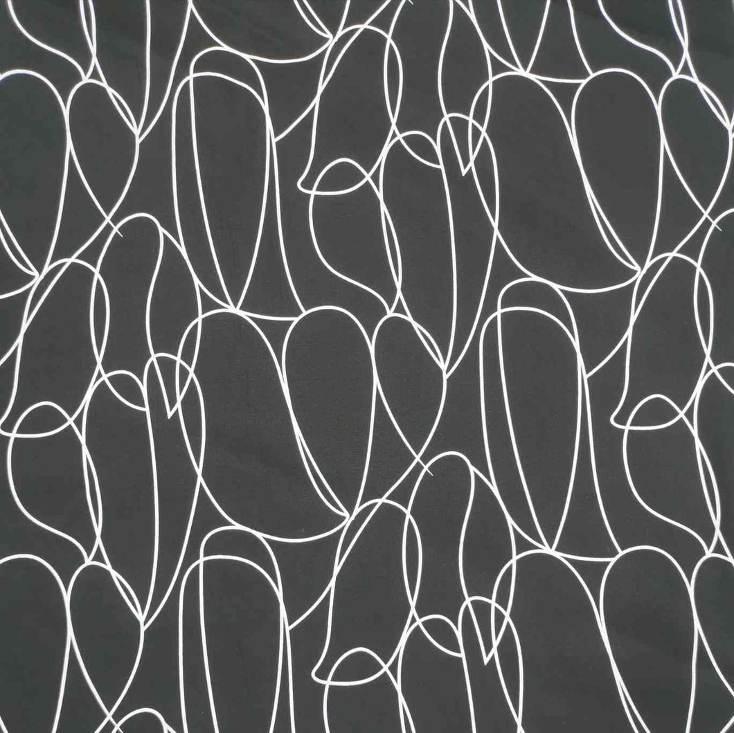 Klee is a stunning pure cotton with continuous, large scale, line drawings. White lines on a black background, available at Minerva's Bower