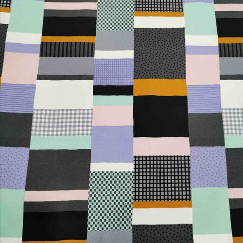 Cotton Oxford, Striped Patchwork, Black - 1/4 metre