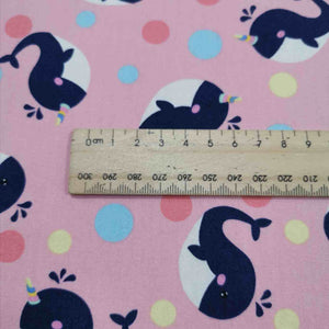 100% Cotton Poplin, Narwhal, Candy Pink- 1/4 metre