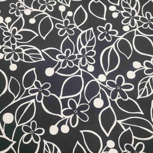 Japanese Cotton Oxford, Linear Flowers, Black - 1/4 metre