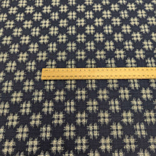 Load image into Gallery viewer, Japanese Indigo blue cotton fabric with a small natural crosshatch pattern for sale at Minerva&#39;s Bower, ruler included for scale