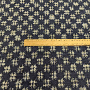 Japanese Indigo blue cotton fabric with a small natural crosshatch pattern for sale at Minerva's Bower, ruler included for scale