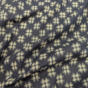 Drape of Japanese Indigo blue cotton fabric with a small natural crosshatch pattern for sale at Minerva's Bower