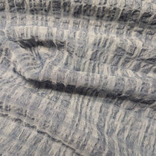 Load image into Gallery viewer, Flat drape of Yarn dyed 77% linen 23% cotton blend seersucker in Indigo - for sale at Minerva's Bower