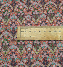 Load image into Gallery viewer, Close up flat lay of Liberty 100% Cotton Tana Lawn, Iona Flower C, ruler included for scale - for sale at Minerva's Bower
