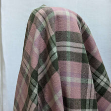 Load image into Gallery viewer, Irwin 100% Brushed Cotton Plaid in Pink and Olive, drape image, for sale at Minerva&#39;s Bower 