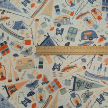 Load image into Gallery viewer, Flat lay of Brushed 100% Cotton Flannelette, Jamboree Inn, for sale at Minerva's Bower, ruler included for scale