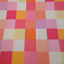 Load image into Gallery viewer, Checkered cotton fabric with pink, orange, and yellow squares. Made in Japan. Available at Minerva's Bower