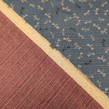 Load image into Gallery viewer, Flat lay of dragonfly print Japanese Double Sided Shantung, Tombo. Available at Minerva&#39;s Bower. Picture shows both sides of the reversible fabric