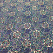 Load image into Gallery viewer, Flat lay of 100% Rayon Kangaroo Path 2 in Blue, by Indigenous Artist Roseanne Morton - for sale at Minerva's Bower
