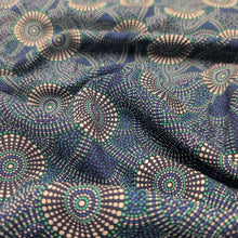 Load image into Gallery viewer, Flat drape of 100% Rayon Kangaroo Path 2 in Blue, by Indigenous Artist Roseanne Morton - for sale at Minerva's Bower