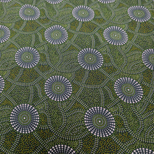 Load image into Gallery viewer, Flat lay of 100% Rayon Kangaroo Path 2 in Green, by Indigenous Artist Roseanne Morton - for sale at Minerva's Bower