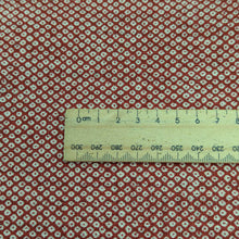 Load image into Gallery viewer, Close up of Japanese 100% cotton  fabric with traditional spot design, for sale at Minervas Bower and a ruler included for scale