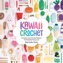 Load image into Gallery viewer, Book cover of &#39;Kawaii Crochet&#39; with colorful crochet patterns on a white background, available now at Minerva&#39;s Bower