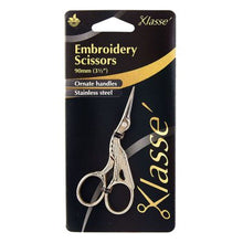 Load image into Gallery viewer, Klasse Embroidery Stork Scissors - 3.5" with ornate handles, for sale at Minerva's Bower